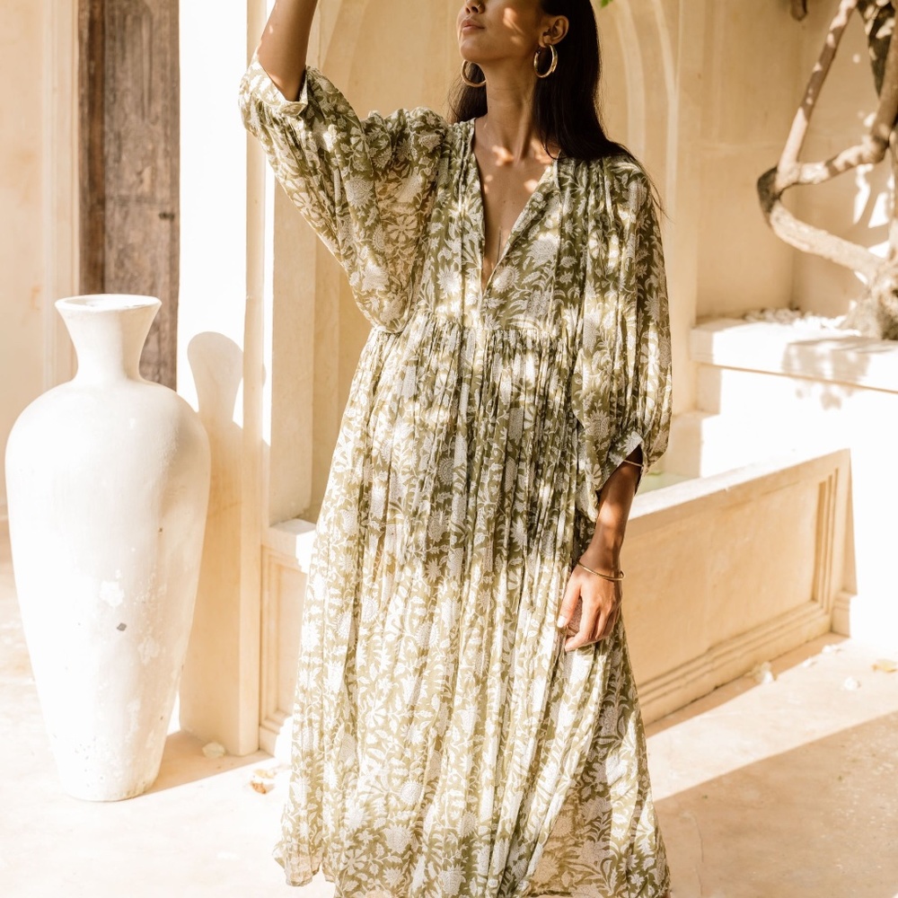 SOLD OUT Daughters of India Kyra Midi Dress in Olive